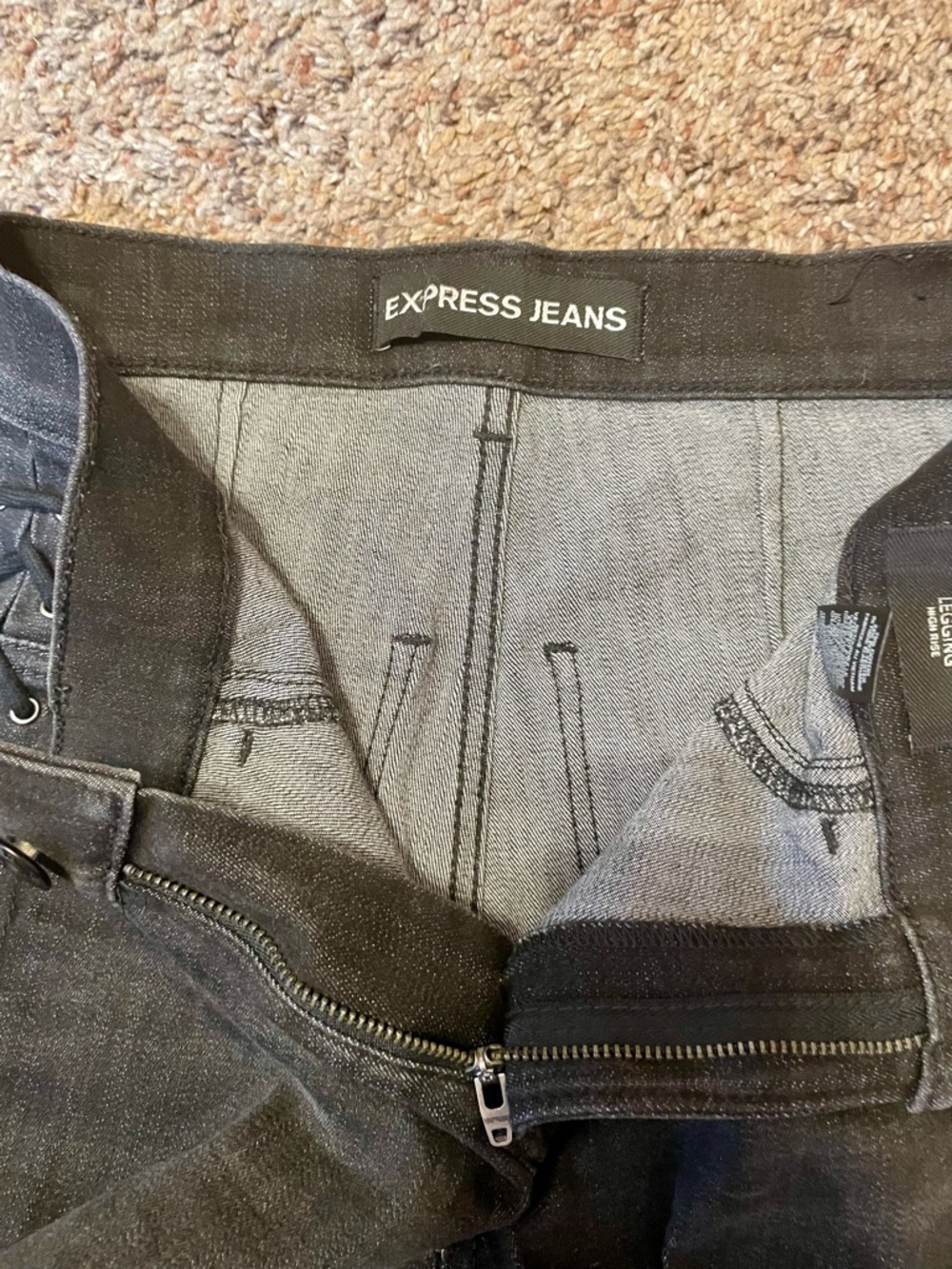 Express High Rise Side Lace Up Denim Leggings. Biker Goth Rockstar. Black Size 6 - Picture 2 of 10